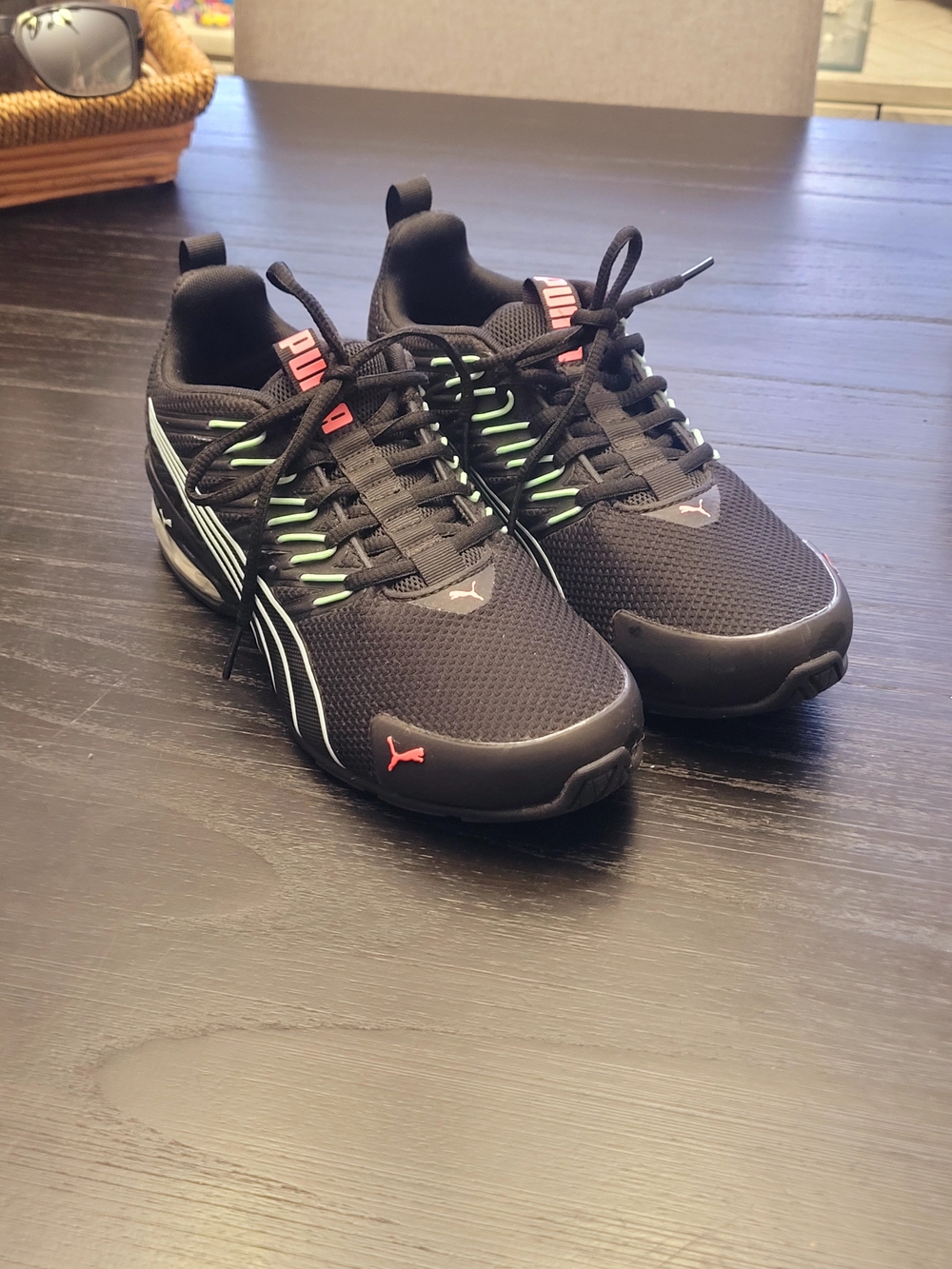 Puma Black Sneakers with Mint Green and Coral Highlights